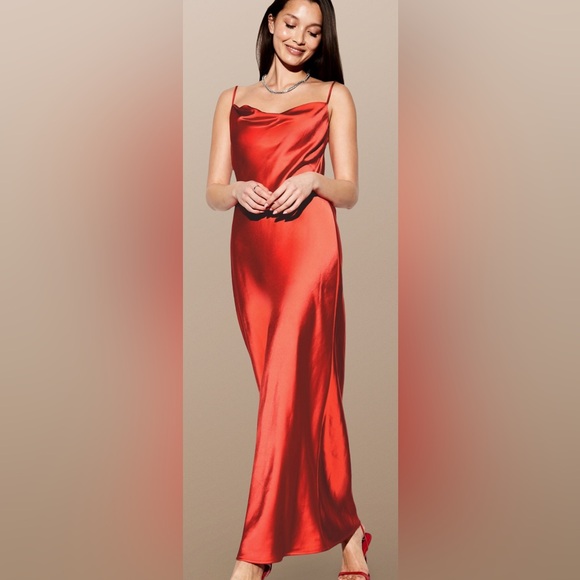 NWTS🌹THE OCCASION LG🌹ELITE LINE CRIMSON POPPY SATIN DRAPED FRONT OPEN BACK MAXI - Picture 5 of 15